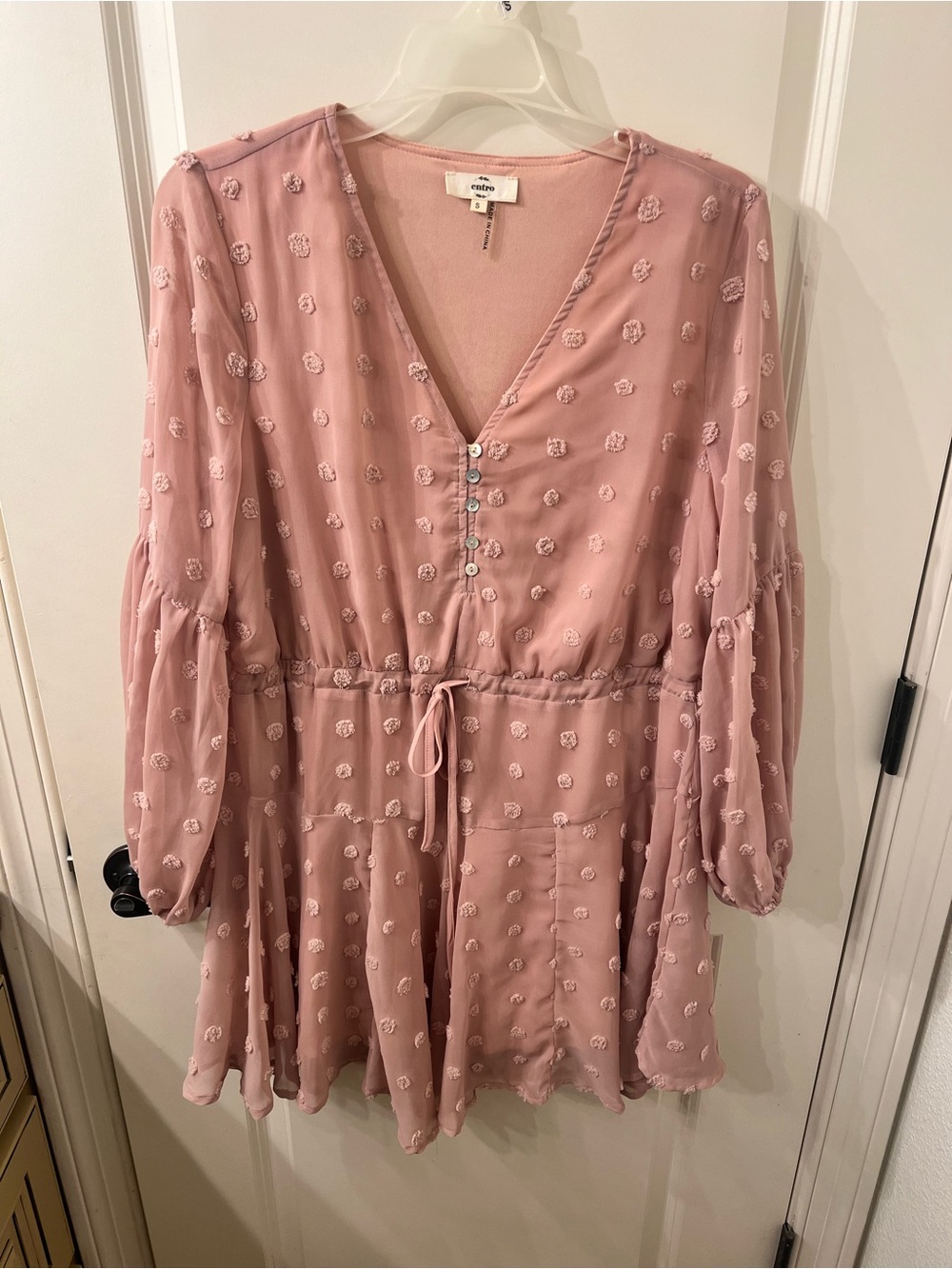entro Blush Pink Embroidered V-Neck Tunic